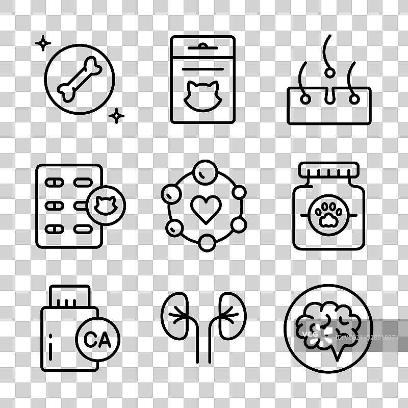 宠物维生素图标集，不同类型的猫咪图片素材