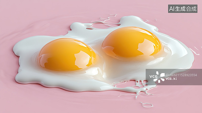 【AI数字艺术】一个打碎的双黄蛋在浅粉色背景上美食烹饪艺术营养图片素材