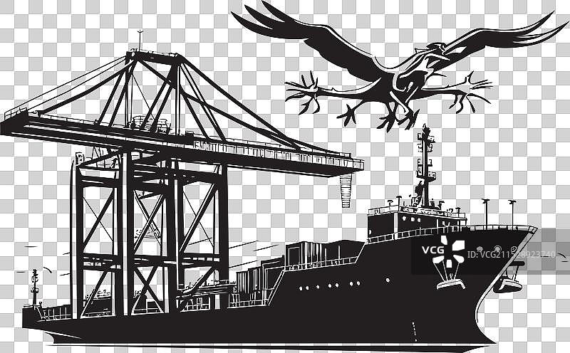 航海导航起重机装载货船图片素材