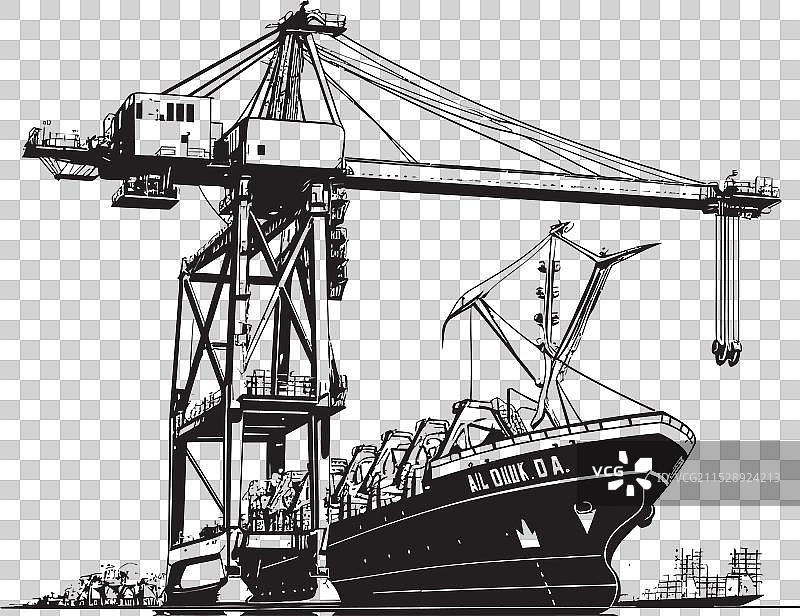 船舶先锋起重机装载货船标志图片素材