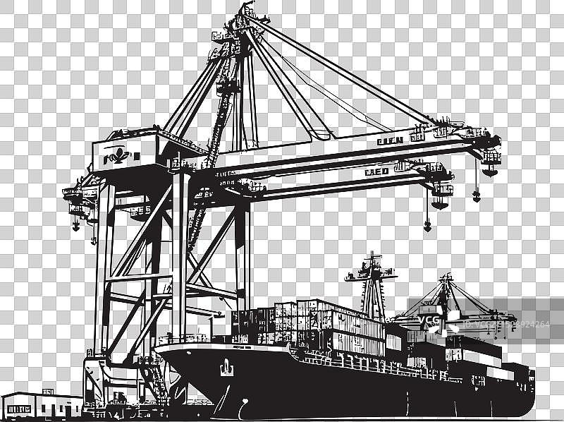 海上航行策略：起重机装载货船图片素材