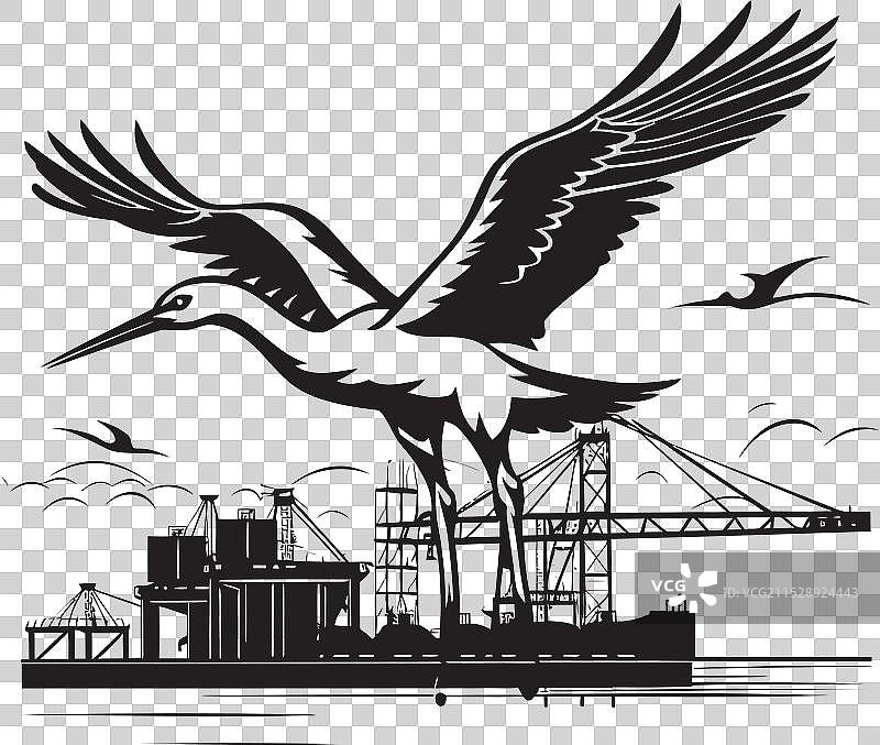 码头霸主：起重机正在装载货船图片素材