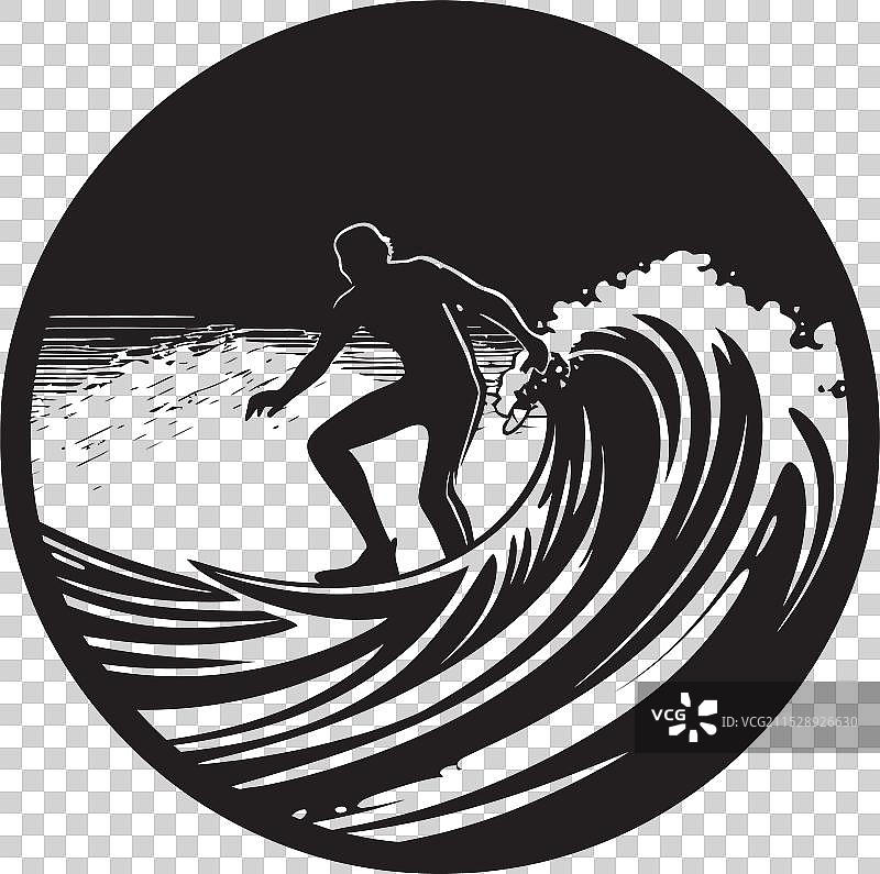 冲浪者在冲浪时的潮流惊悚片标志图片素材