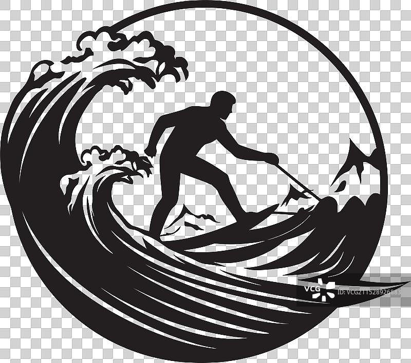 冲浪者追逐海浪的徽章图标图片素材
