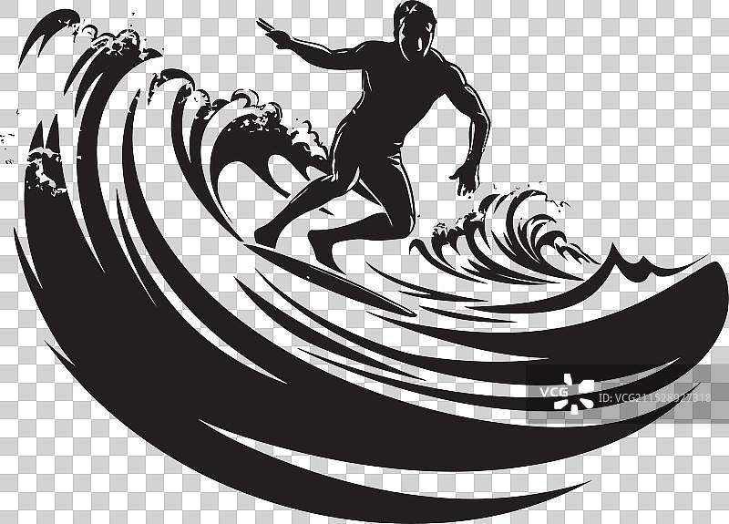 冲浪者追逐浪潮的徽章追逐者标志设计图片素材