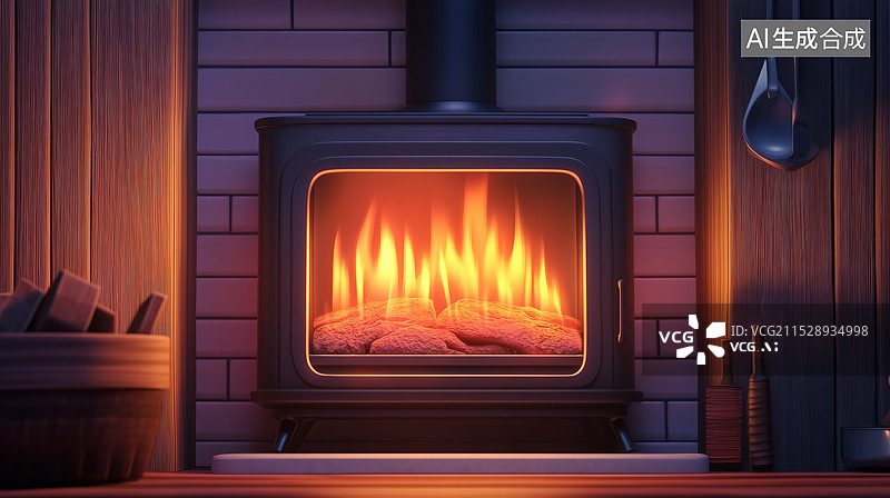 【AI数字艺术】冬天烧着火的壁炉图片素材