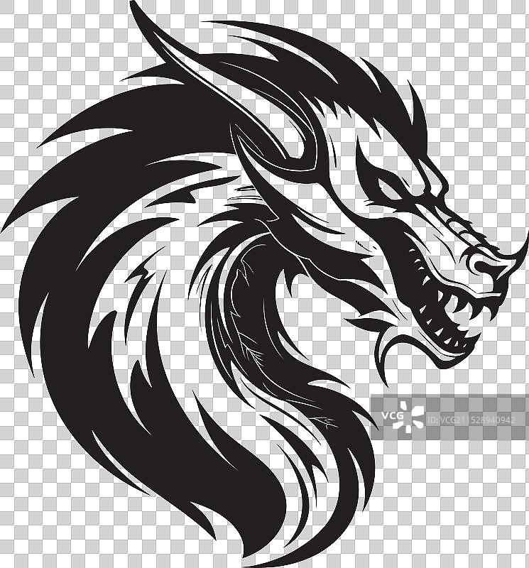 神秘的龙墨水卡通头部纹身标志图片素材