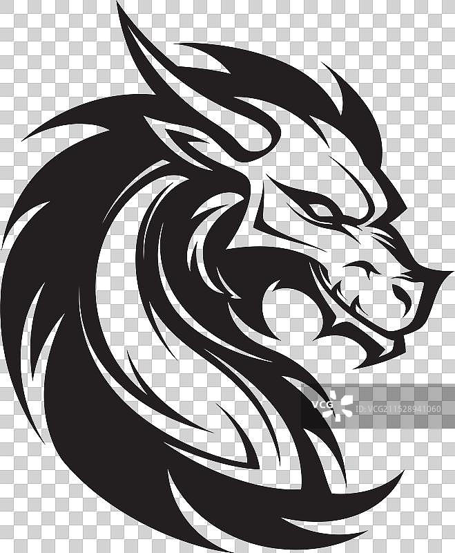 顽皮的龙墨水卡通头部纹身logo图片素材