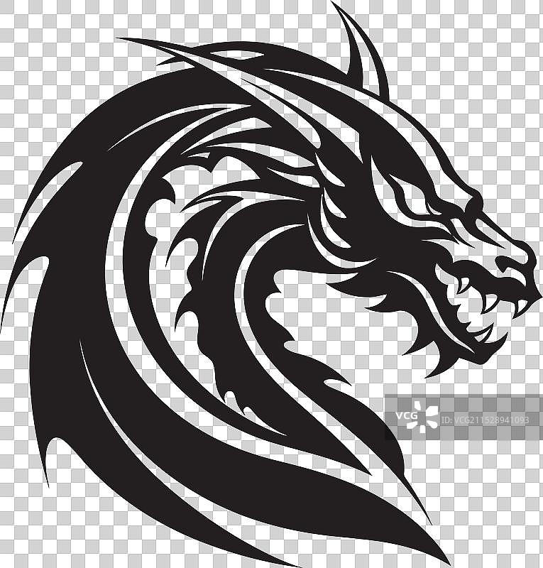 大胆的龙侧面卡通头像纹身标志图标图片素材