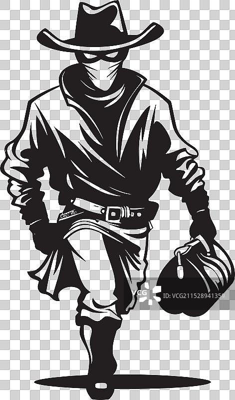 亡命之徒的奥德赛卡通面具牛仔抢劫者标志图片素材