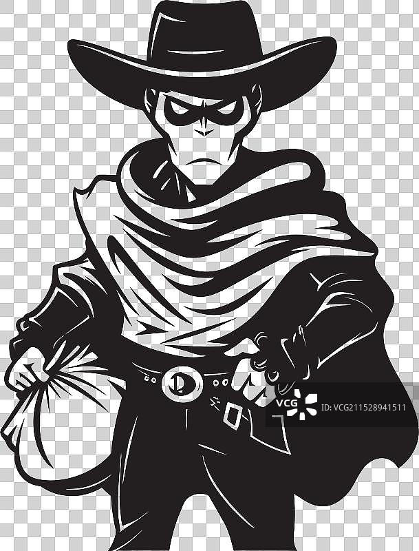 亡命之徒的奥德赛：卡通面具牛仔强盗图片素材