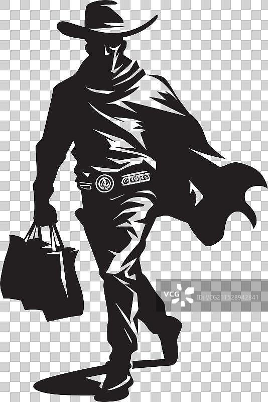 尘土飞扬的小径和戴着面具的牛仔强盗标志图片素材