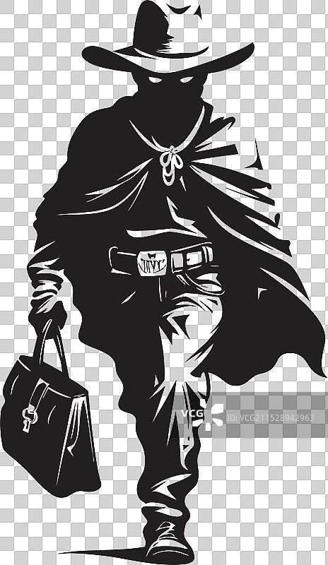 尘土飞扬的小径和戴着面具的牛仔强盗标志图片素材