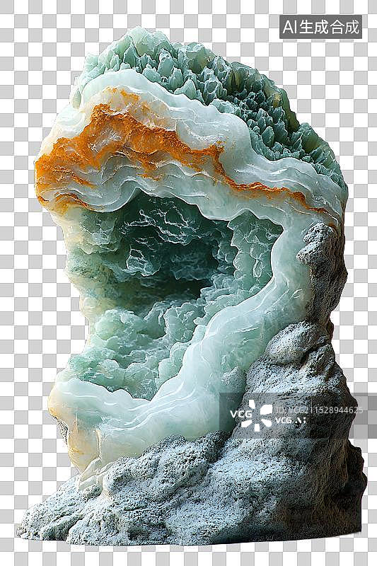 【AI数字艺术】免抠|绿色和橙色矿物形成的洞穴图片素材