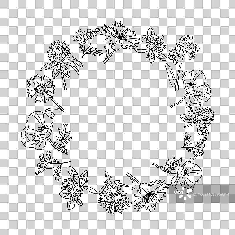 野花手绘风格的花环图片素材