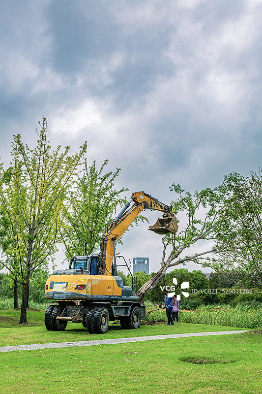 园林植树机械施工图片素材