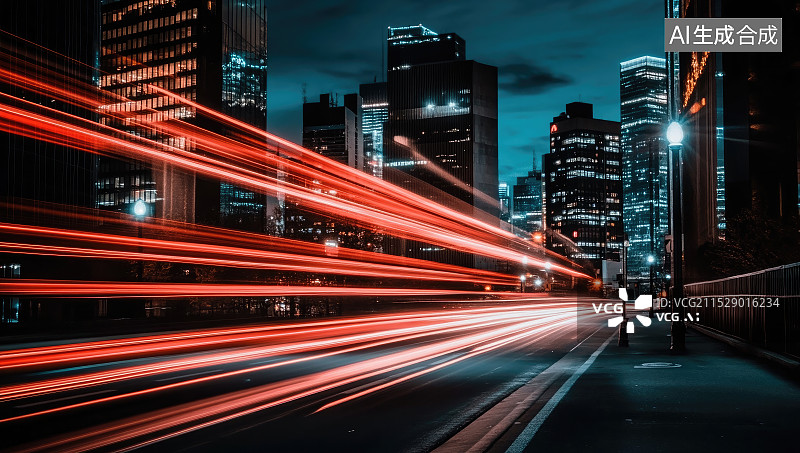 【AI数字艺术】长曝光快速穿梭的车流和城市夜景图片素材