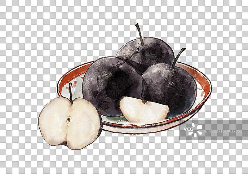 冻梨-北方特色水果美食哈尔滨国风水墨水彩肌理元素图片素材