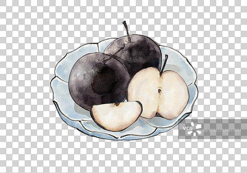冻梨-北方特色水果美食哈尔滨国风水墨水彩肌理元素图片素材