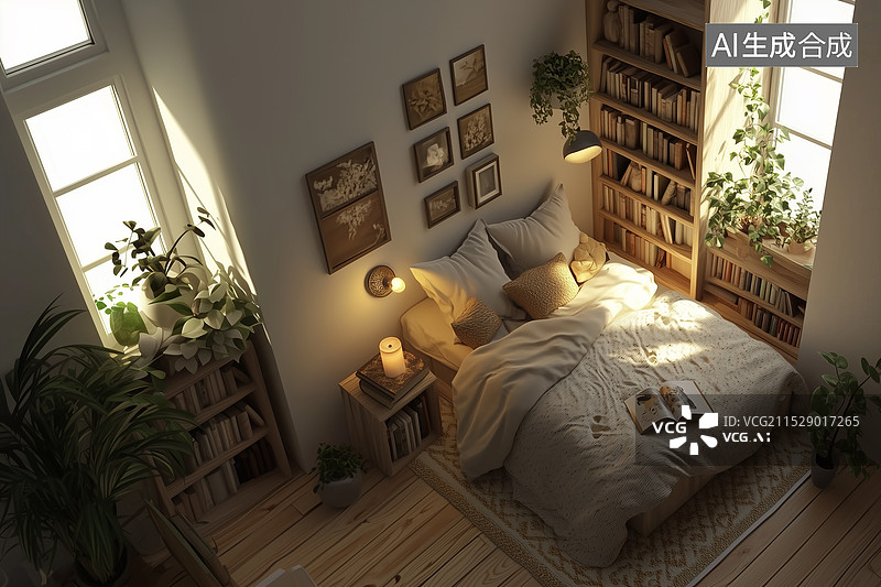 【AI数字艺术】室内房间3D渲染场景图片素材