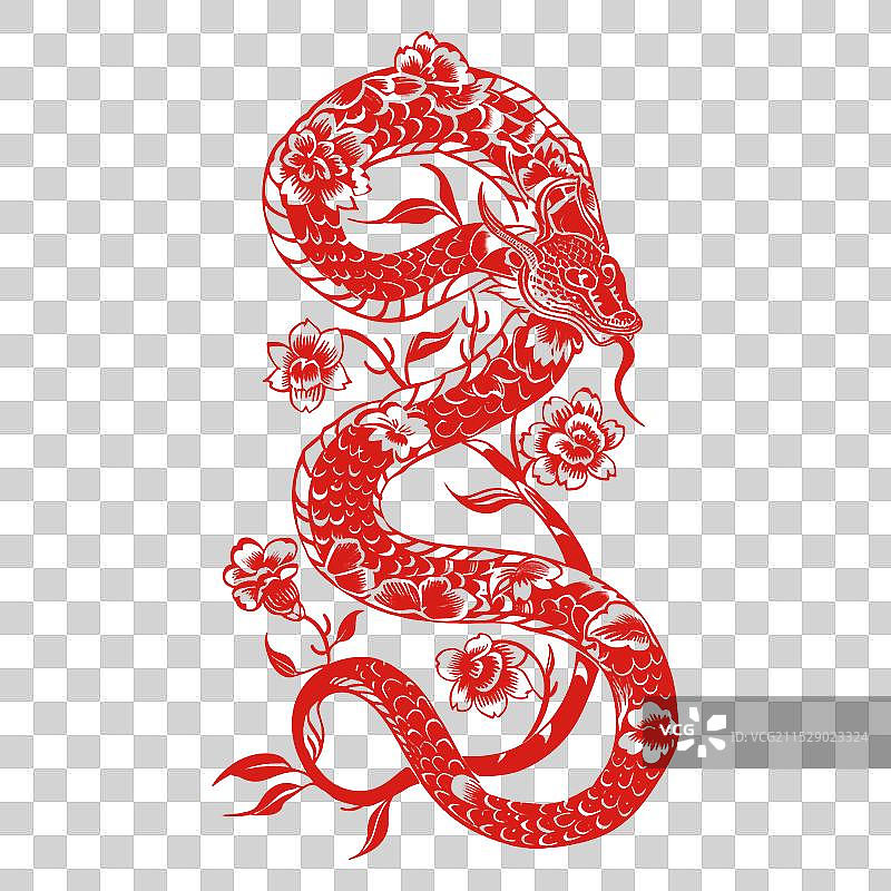 蛇年春节红色剪纸蛇元素图片素材