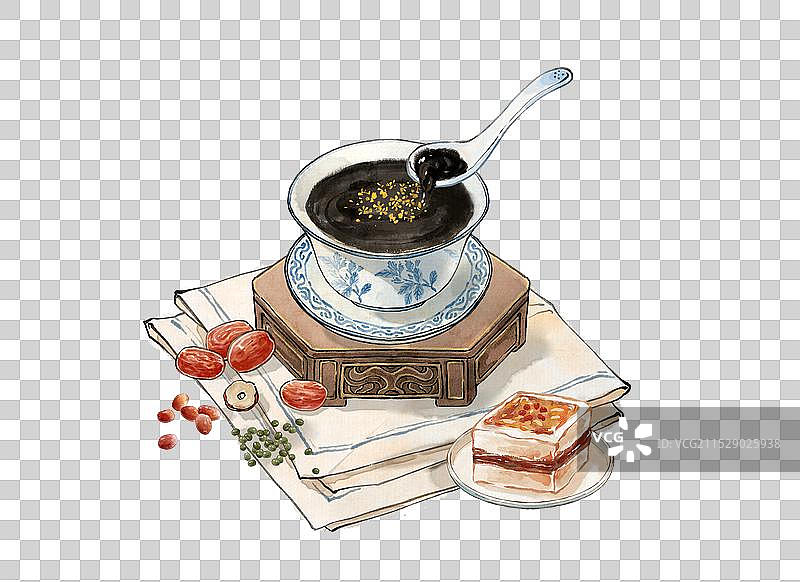 芝麻糊消寒糕大寒节气中国传统美食—国画古风水墨国风元素图片素材