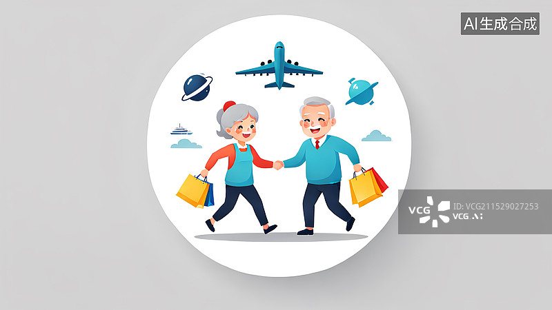 【AI数字艺术】扁平插画:老夫妇的幸福生活图片素材