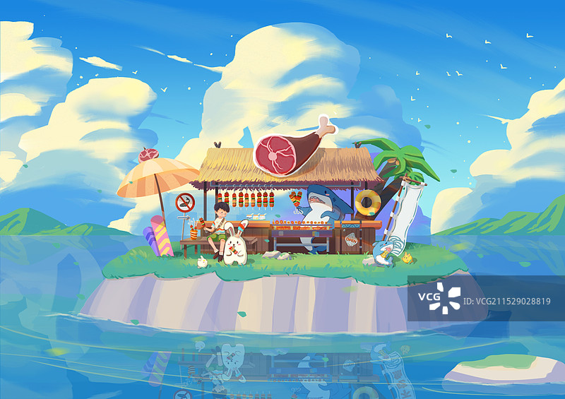 治愈风海岛BBQ插画图片素材
