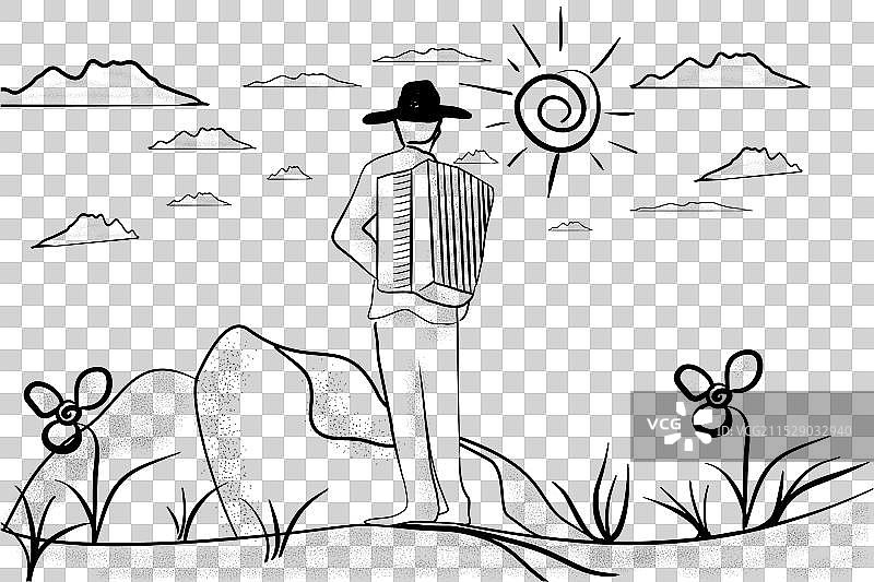 手持手风琴的线条艺术男子图片素材