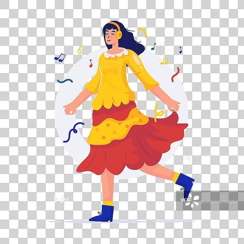 一个女孩享受听音乐的乐趣图片素材