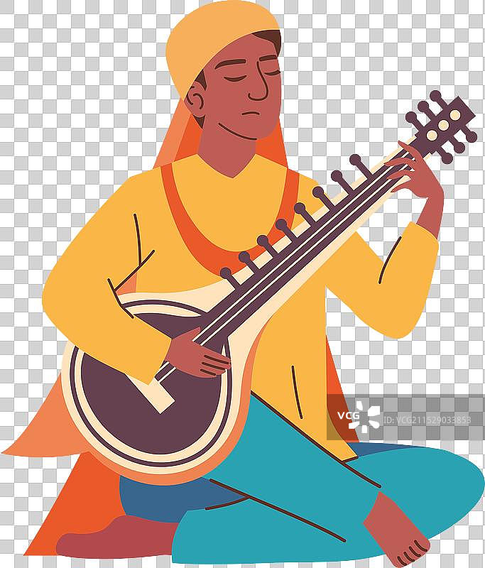 印度民间音乐的艺术家演奏西塔琴图片素材