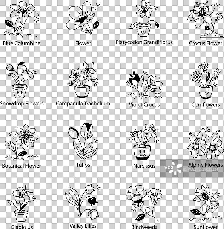花朵图标涂鸦集合图片素材