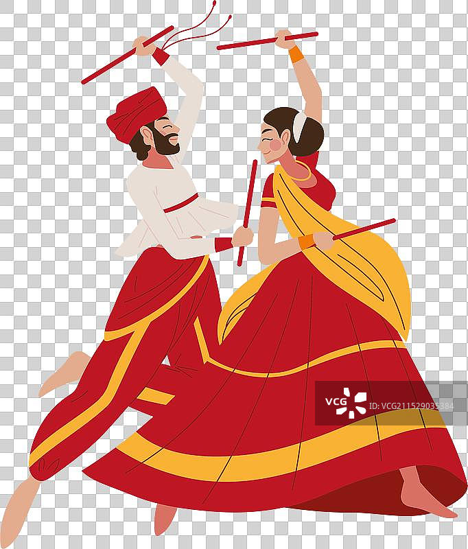 印度夫妇手持棍子跳舞图片素材