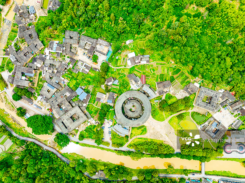 福建土楼洪坑土楼全景航拍图片素材