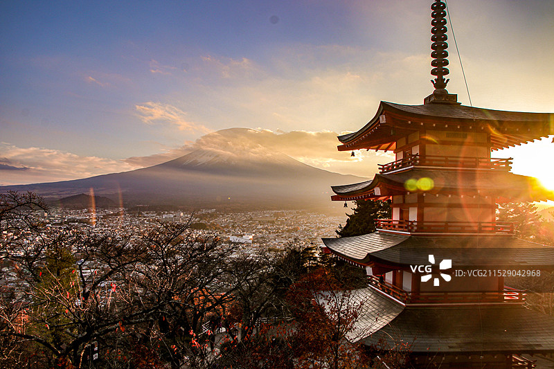 富士山的日落与日出图片素材