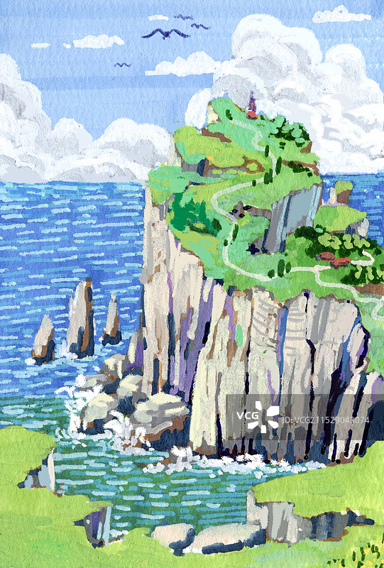 在多云的天空中看到的岩石和山脉的全景图片素材