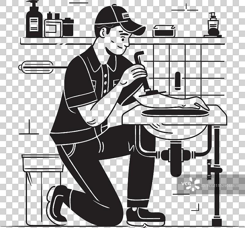 水管维修技师图标，毕加索风格图片素材