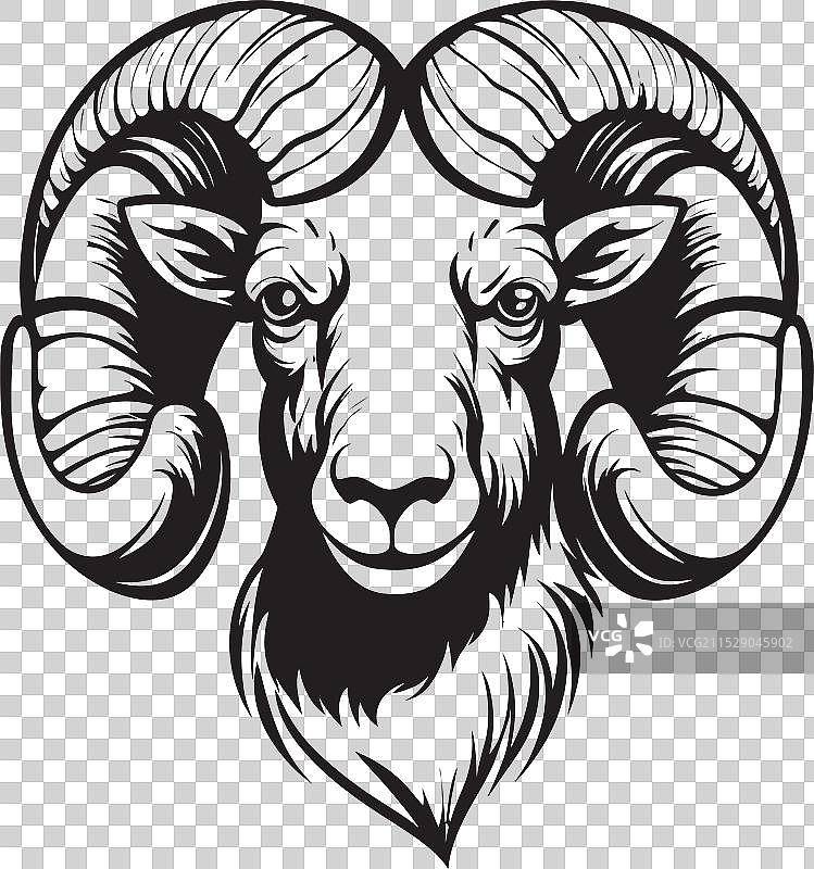 标志性的复古公羊头设计徽标图片素材
