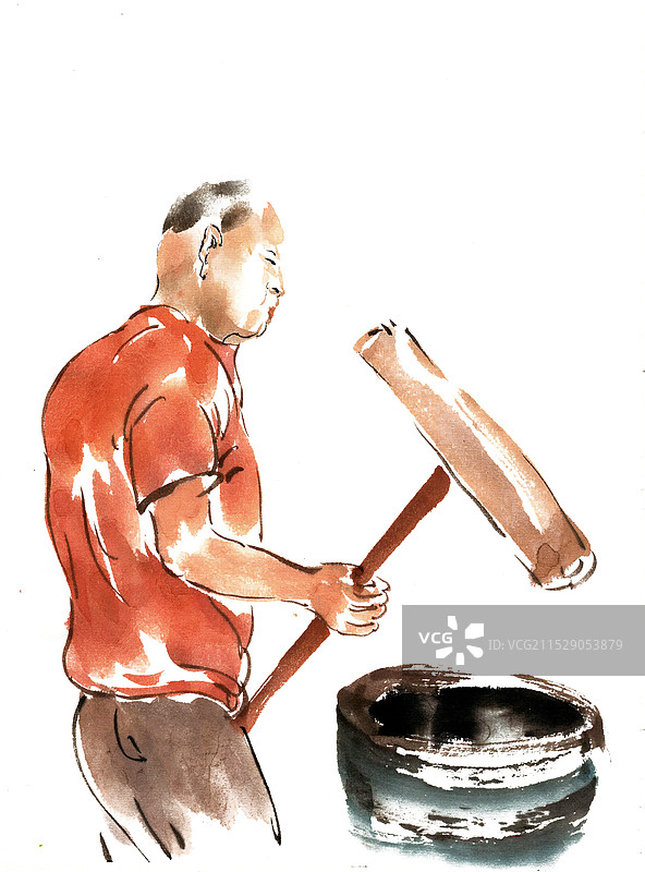 捣米的男子图片素材