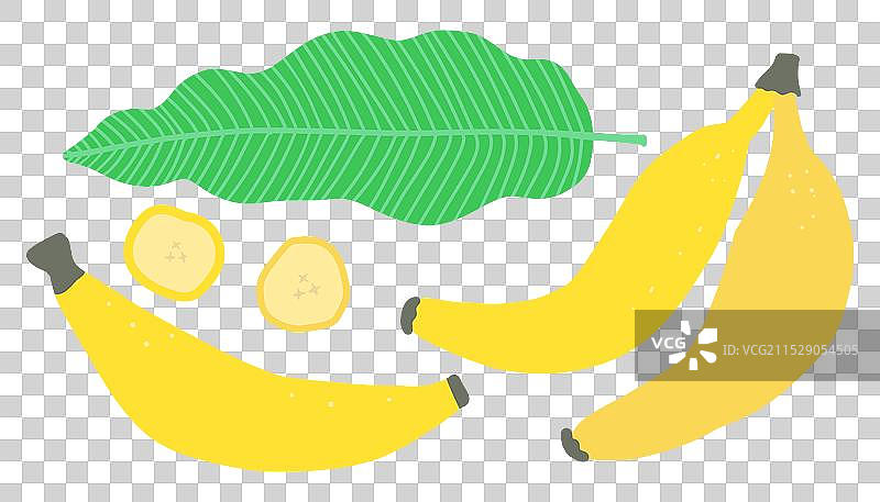 香蕉和绿色叶子与香蕉图片素材