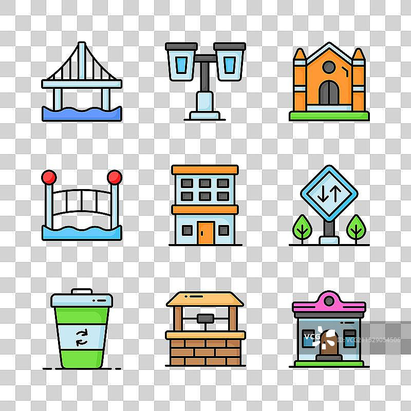 精心设计的城市元素图标集，独立展示图片素材