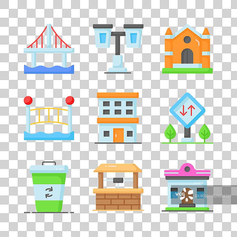 精心设计的城市元素图标集，独立展示图片素材