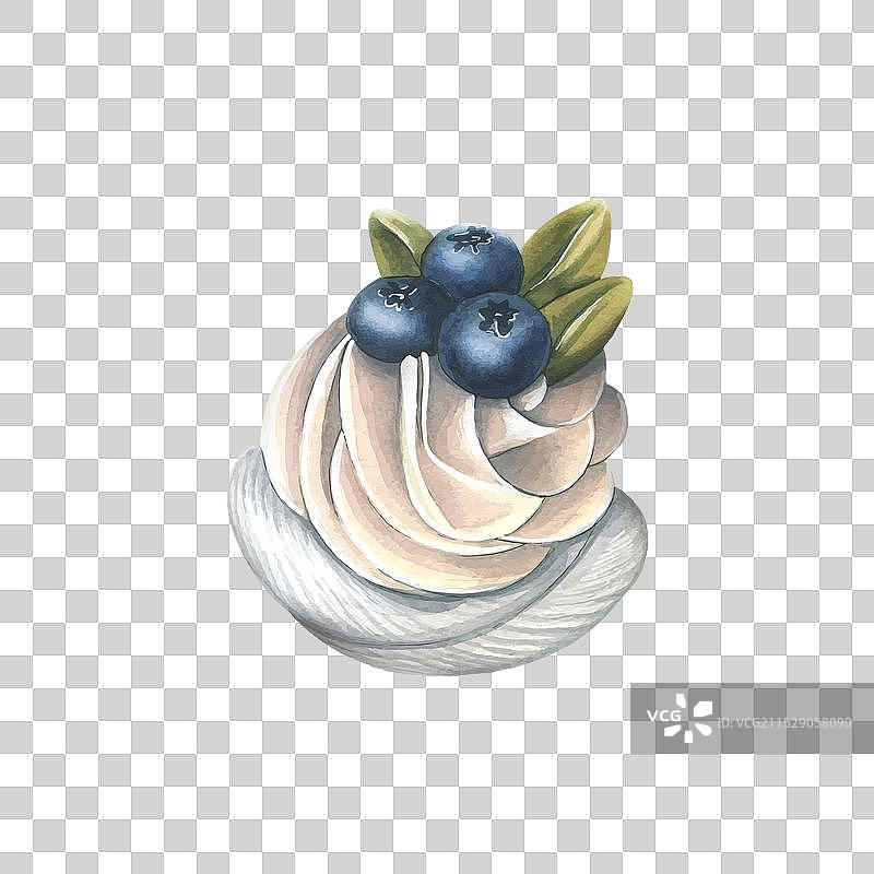 奶油浆果和叶子的蛋白霜蛋糕安娜图片素材