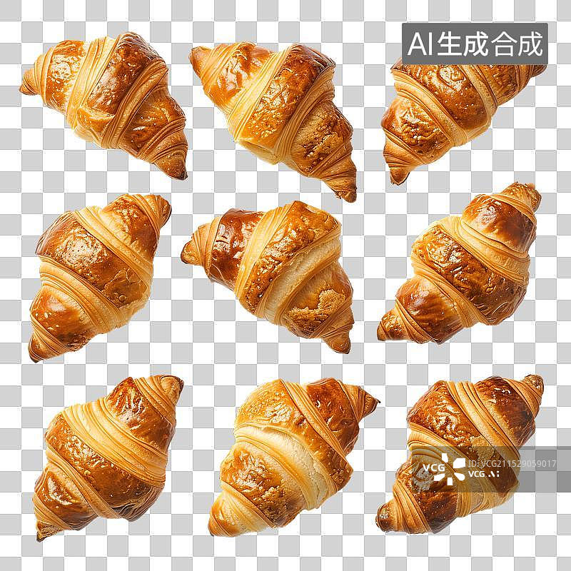 【AI数字艺术】免抠|9个牛角面包排列在白色背景上图片素材