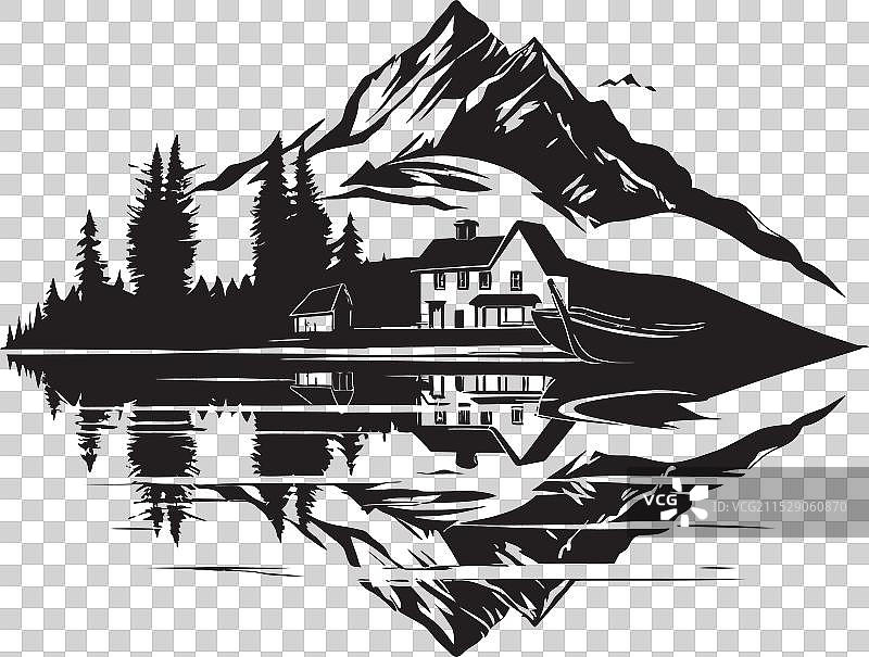 山顶旅行小屋、湖泊、奥德赛和船只图片素材