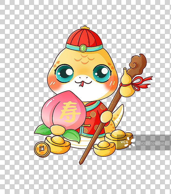 手持寿桃和葫芦手杖的蛇IP寿星图片素材