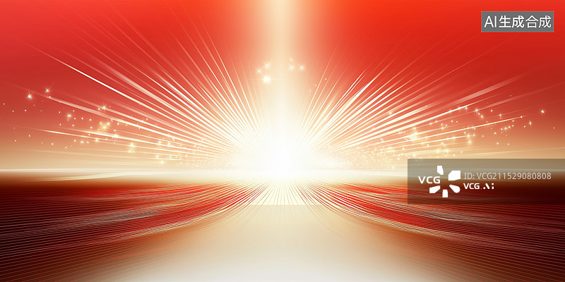 【AI数字艺术】平面红色背景渐变，线光照射，底部浅金放射状线条，构图对称，风格简洁，高分辨率高质量插图。图片素材