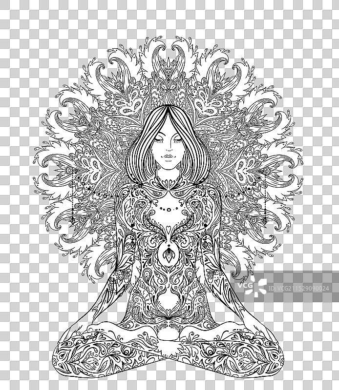 部落女神女孩在黑白华丽背景上图片素材