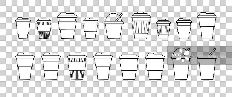 一次性咖啡杯的线条和平面风格设计图片素材