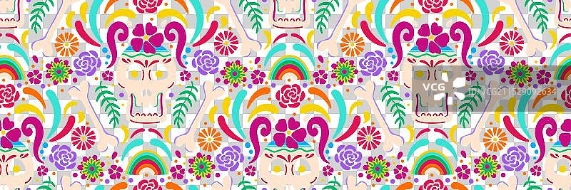 亡灵节糖骷髅无缝图案图片素材